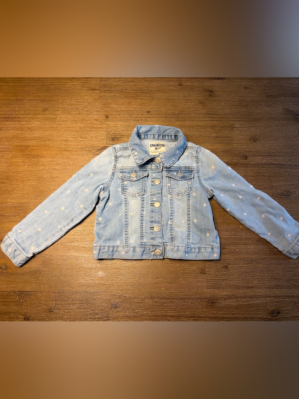 OshKosh B'gosh Light Blue Denim Jacket with White Heart Print - 4T